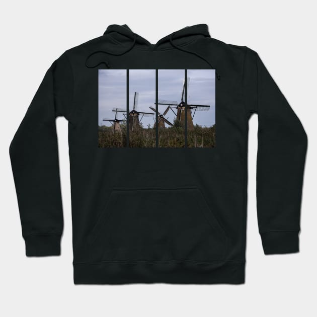 Wonderful landscapes in the Netherlands. Historic dutch windmills in Kinderdijk in a cloudy autumn day. Unesco site. Natural view from distance. Hoodie by fabbroni-art